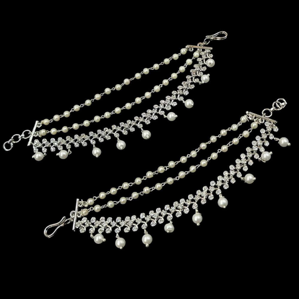 NAFJ Designer Silver Finish Austrian Stones And Beads Kanchain