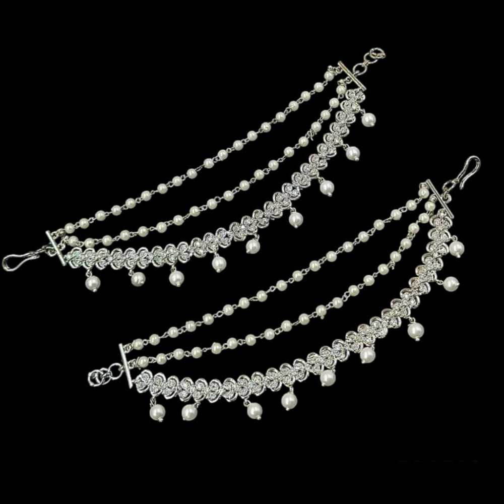 NAFJ Designer Silver Finish Austrian Stones And Beads Kanchain