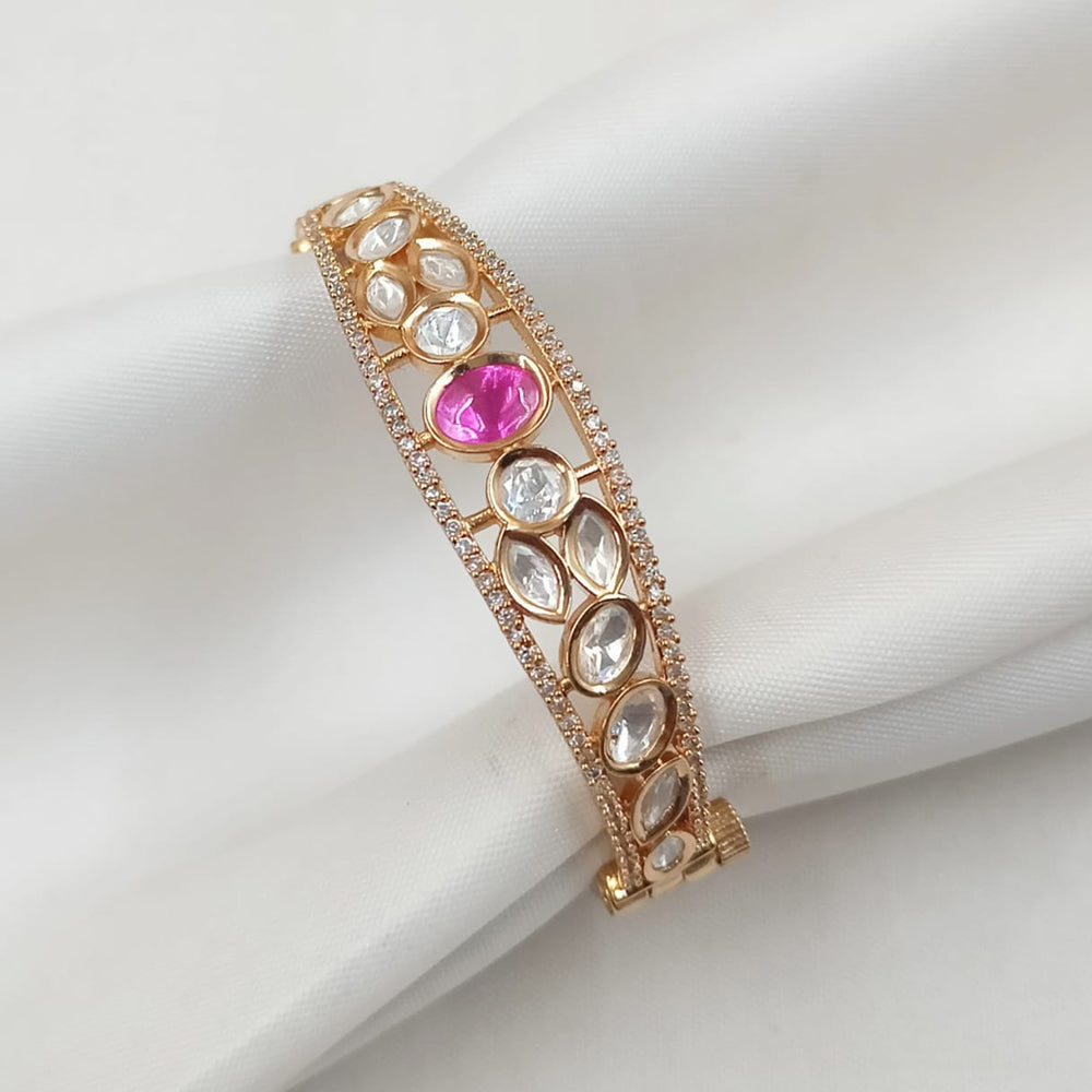 NAFJ Designer Gold Plated Kundan Polki Openable Bracelet