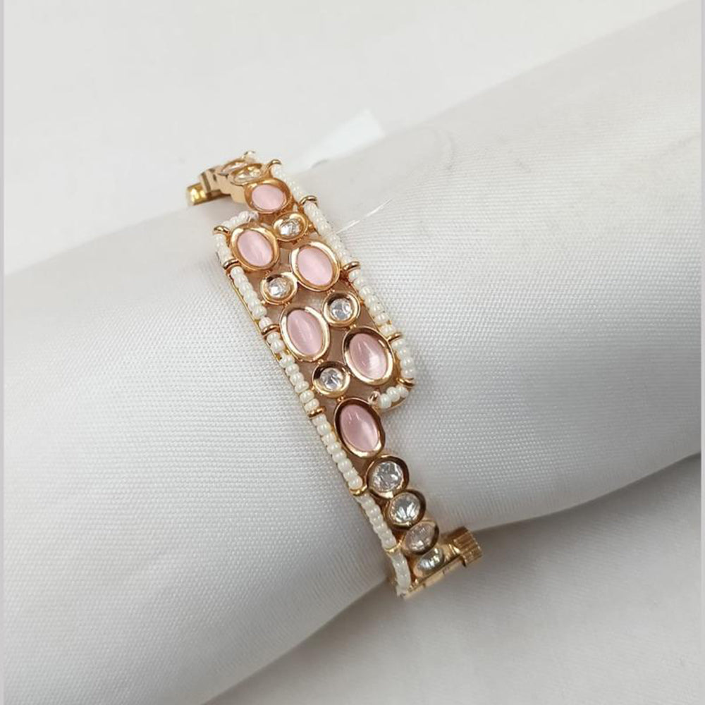 NAFJ Designer Gold Plated Kundan Polki Openable Bracelet