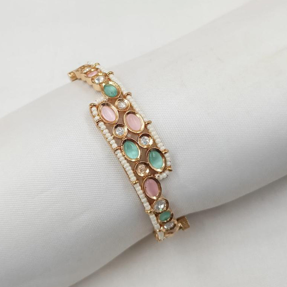 NAFJ Designer Gold Plated Kundan Polki Openable Bracelet