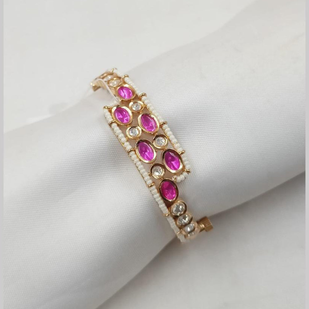 NAFJ Designer Gold Plated Kundan Polki Openable Bracelet