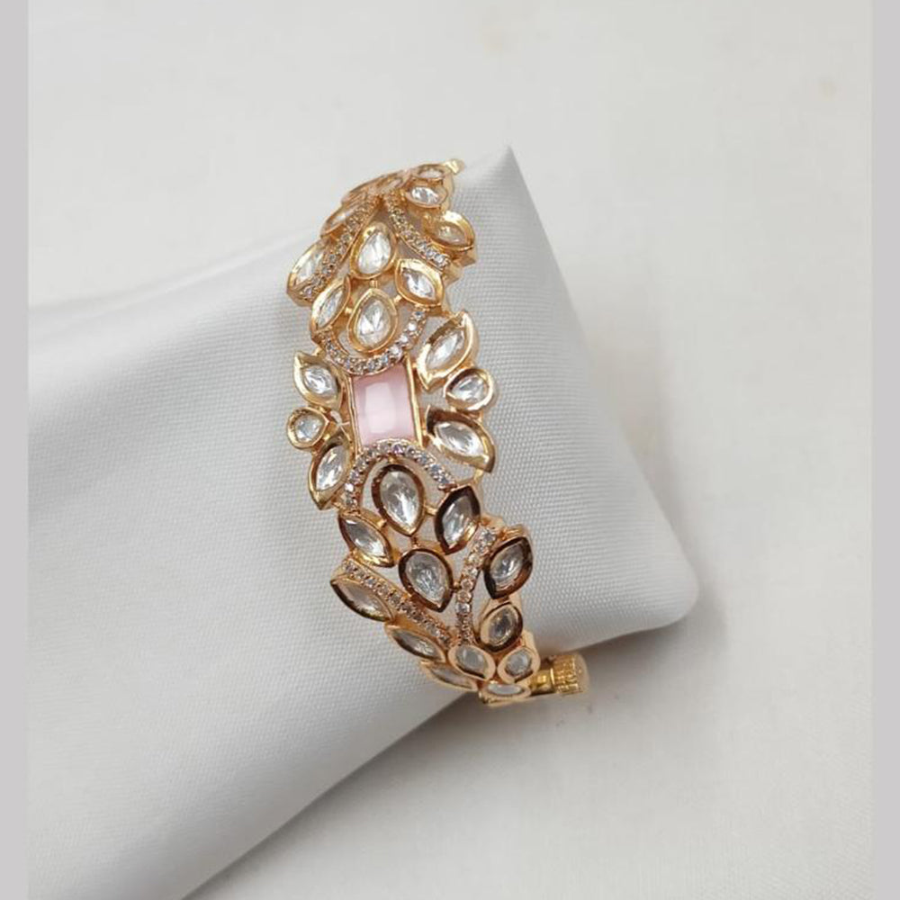 NAFJ Designer Gold Plated Kundan Polki Openable Bracelet