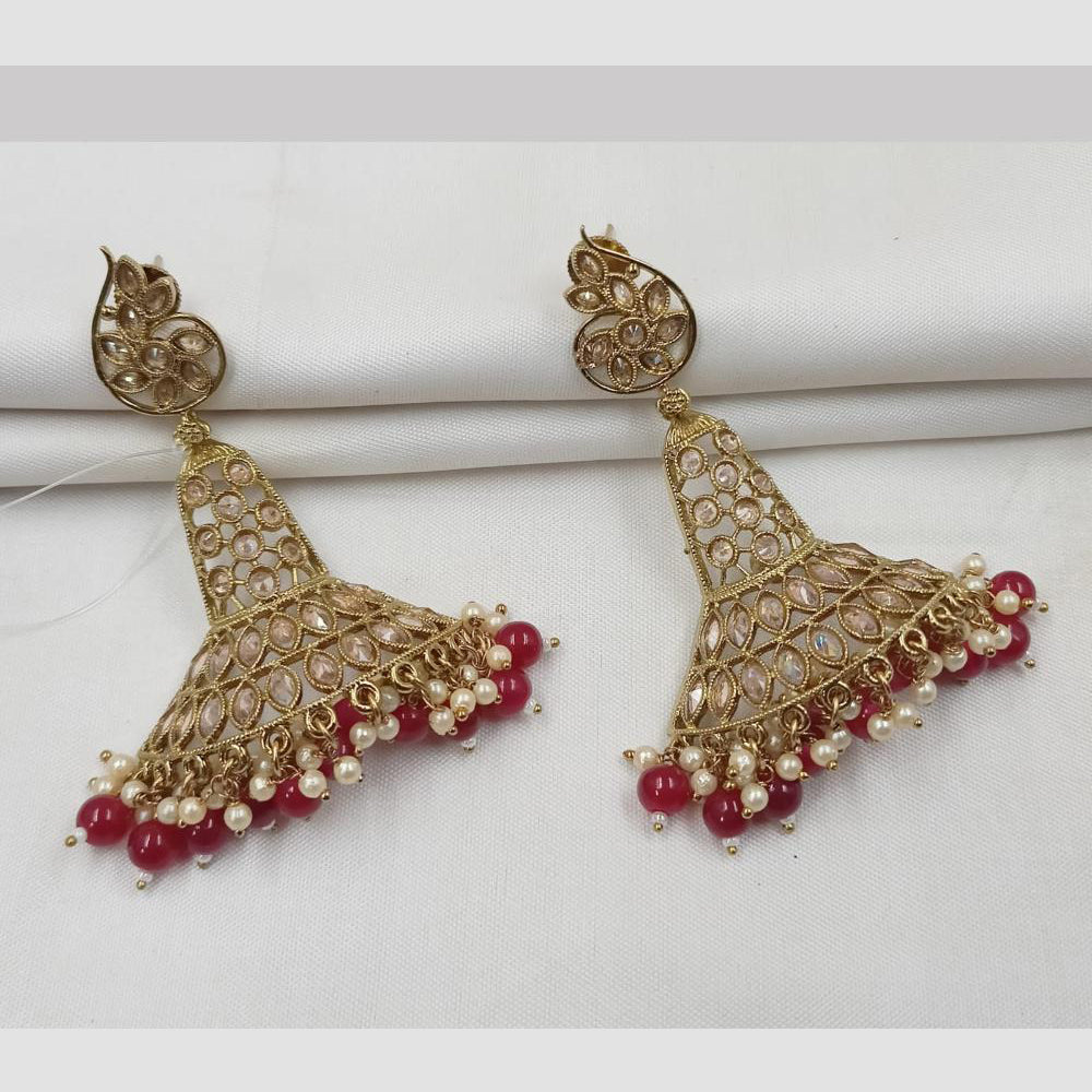 NAFJ Elegant Gold Plated Sparkling Crystal Stones And Beads Dangler Earrings