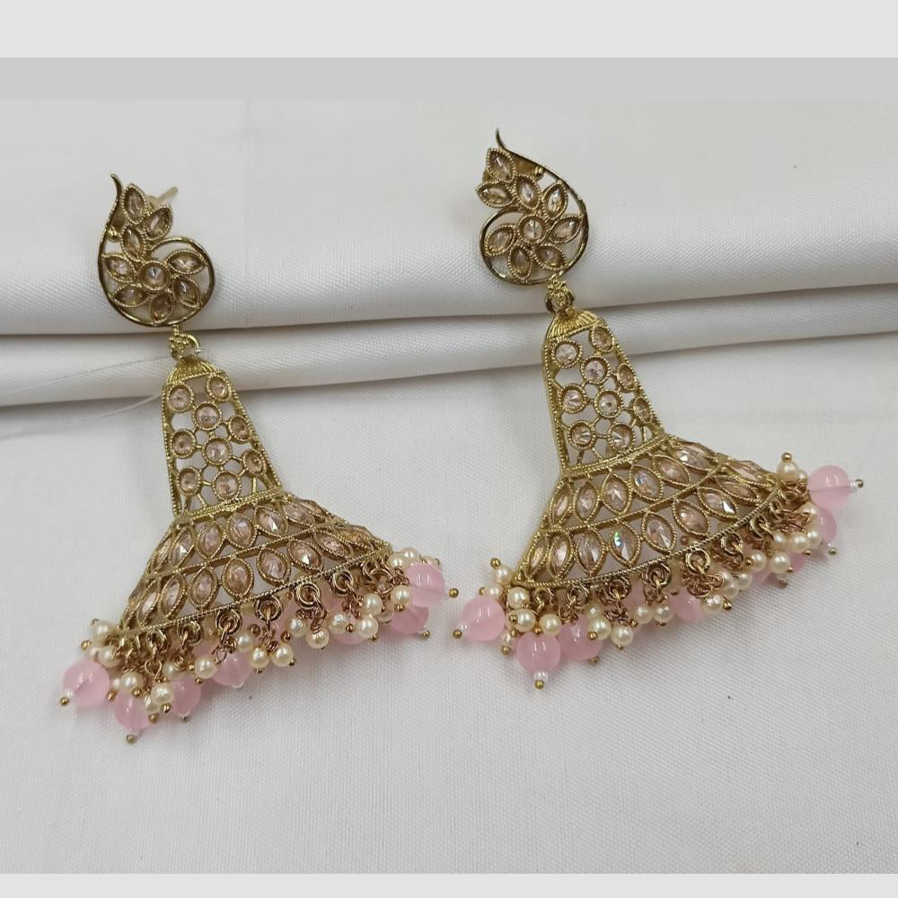 NAFJ Elegant Gold Plated Sparkling Crystal Stones And Beads Dangler Earrings