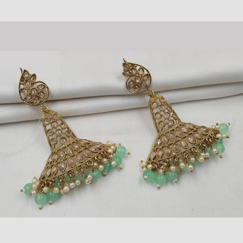 NAFJ Elegant Gold Plated Sparkling Crystal Stones And Beads Dangler Earrings