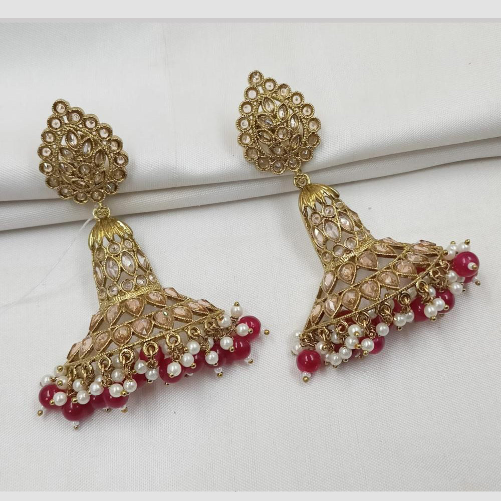 NAFJ Elegant Gold Plated Sparkling Crystal Stones And Beads Dangler Earrings
