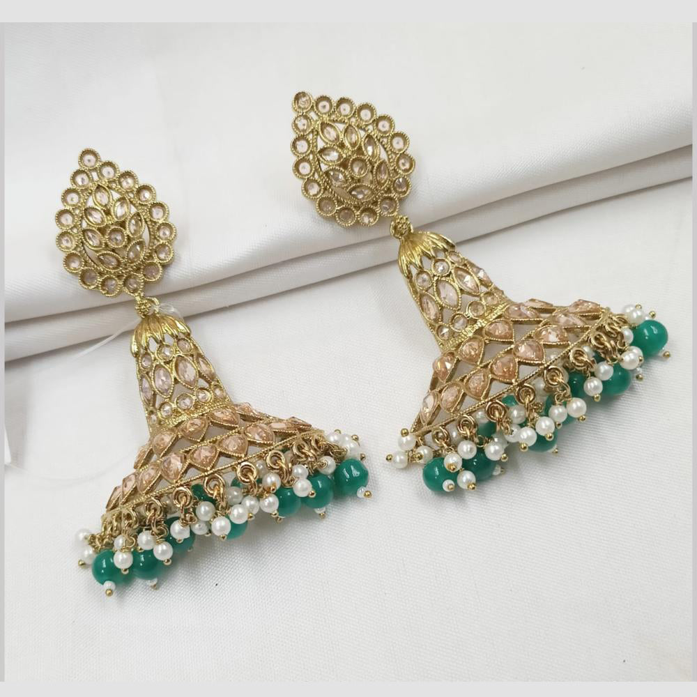 NAFJ Elegant Gold Plated Sparkling Crystal Stones And Beads Dangler Earrings