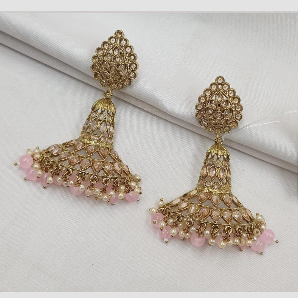 NAFJ Elegant Gold Plated Sparkling Crystal Stones And Beads Dangler Earrings