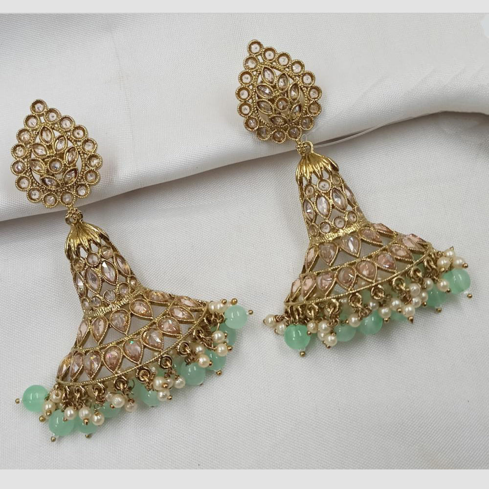 NAFJ Elegant Gold Plated Sparkling Crystal Stones And Beads Dangler Earrings