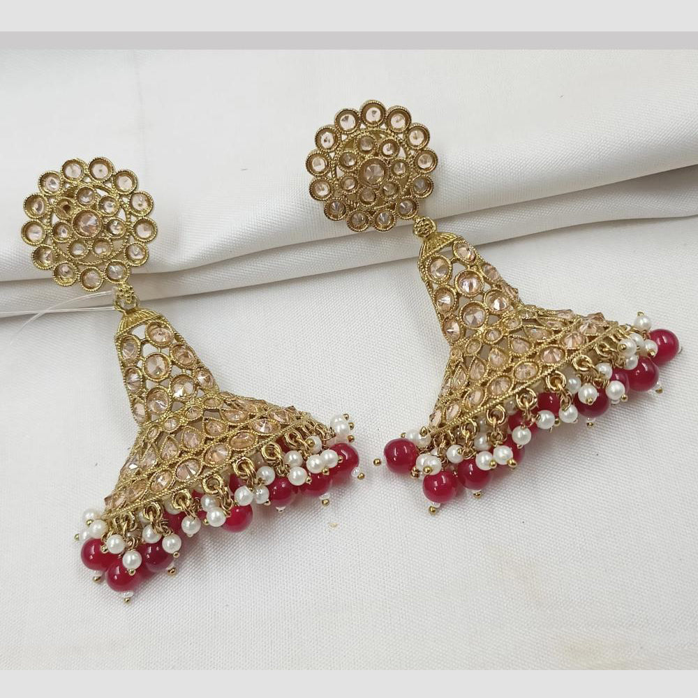 NAFJ Elegant Gold Plated Sparkling Crystal Stones And Beads Dangler Earrings