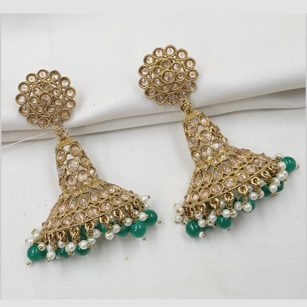 NAFJ Elegant Gold Plated Sparkling Crystal Stones And Beads Dangler Earrings
