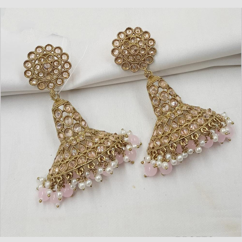 NAFJ Elegant Gold Plated Sparkling Crystal Stones And Beads Dangler Earrings