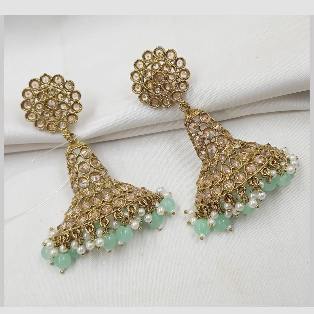 NAFJ Elegant Gold Plated Sparkling Crystal Stones And Beads Dangler Earrings