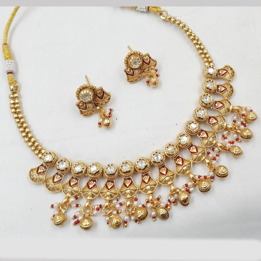 NAFJ Royal Gold Plated Polki Kundan And Meenakari Necklace Set