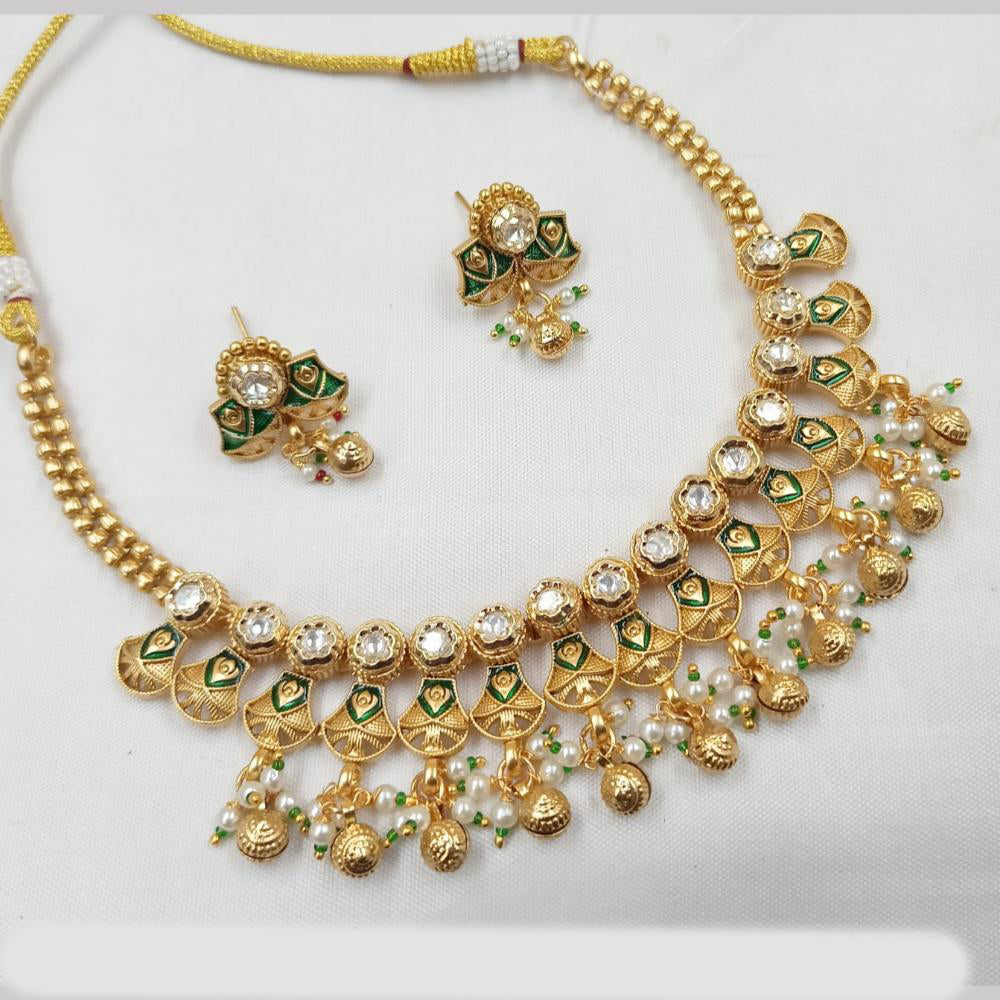 NAFJ Royal Gold Plated Polki Kundan And Meenakari Necklace Set