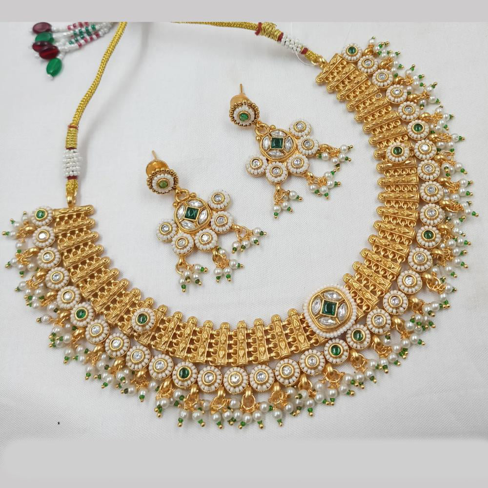 NAFJ Royal Gold  Pota And Pearl Necklace Set