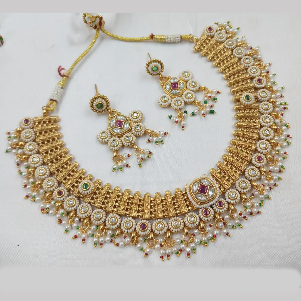 NAFJ Royal Gold  Pota And Pearl Necklace Set