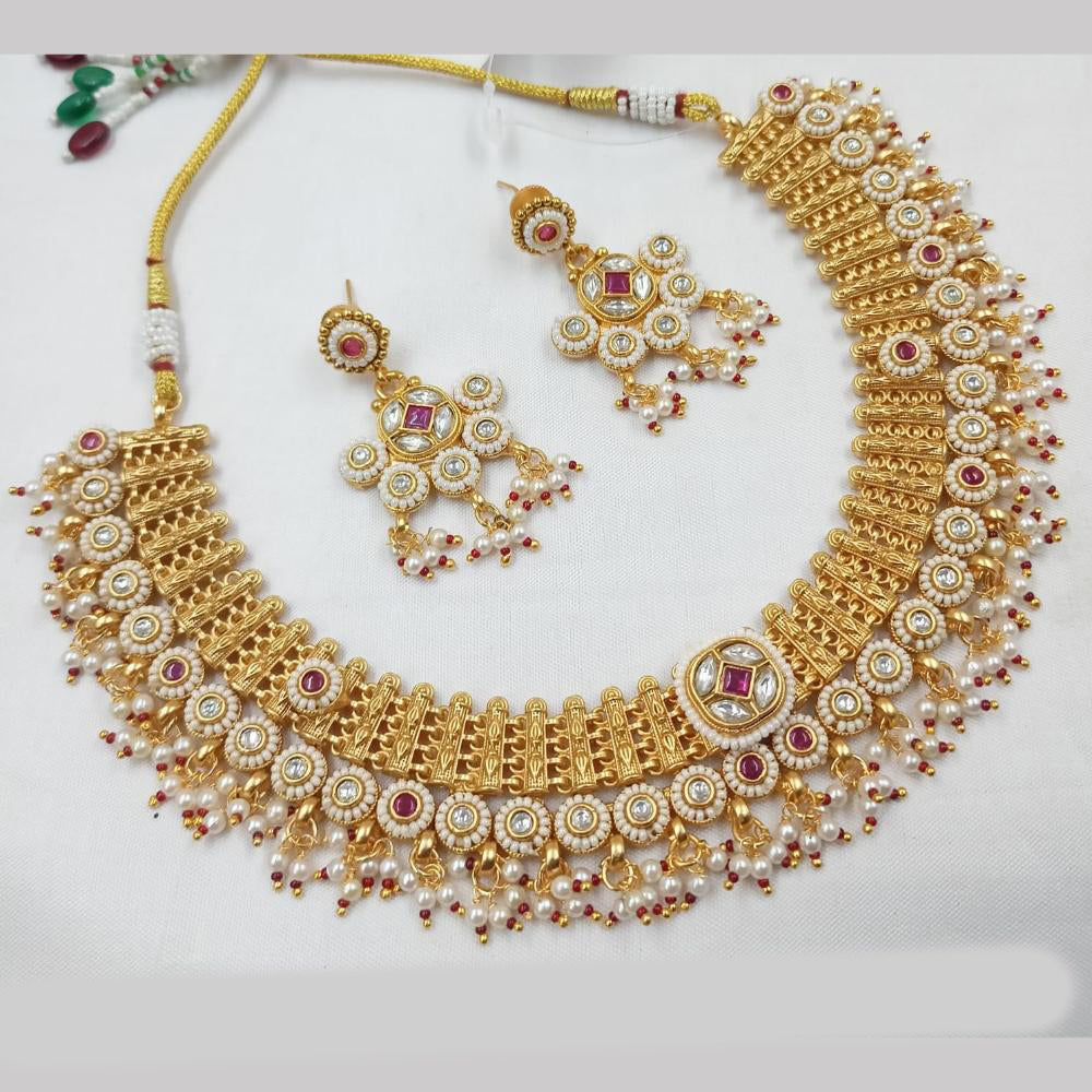 NAFJ Royal Gold  Pota And Pearl Necklace Set
