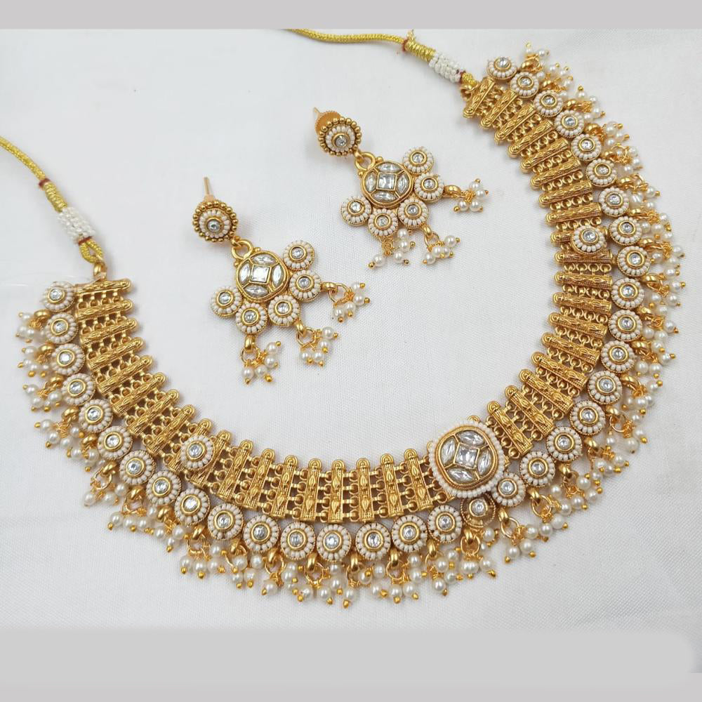 NAFJ Royal Gold  Pota And Pearl Necklace Set