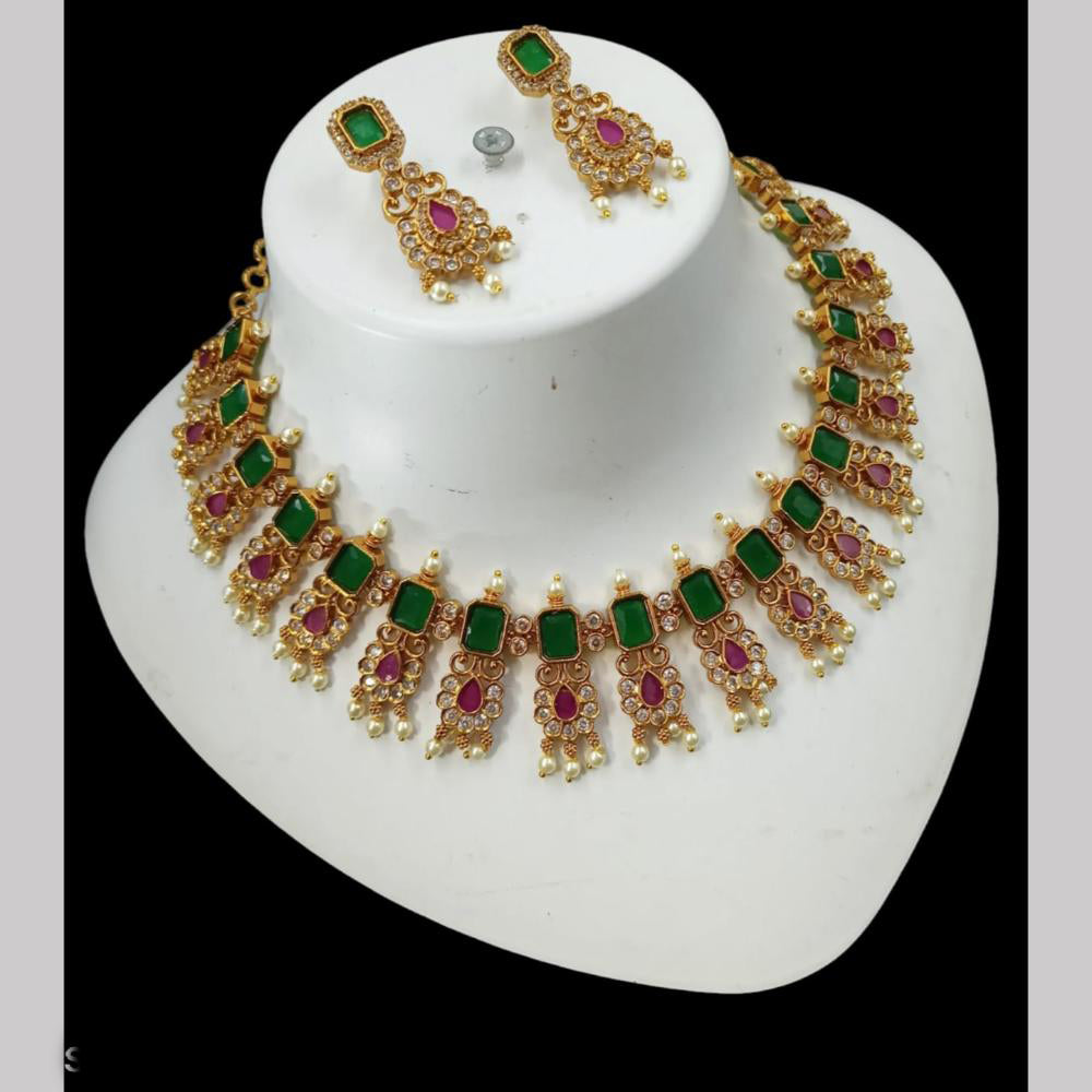NAFJ Gold Plated Elegant Ethnic Crystal And Beads Necklace Set