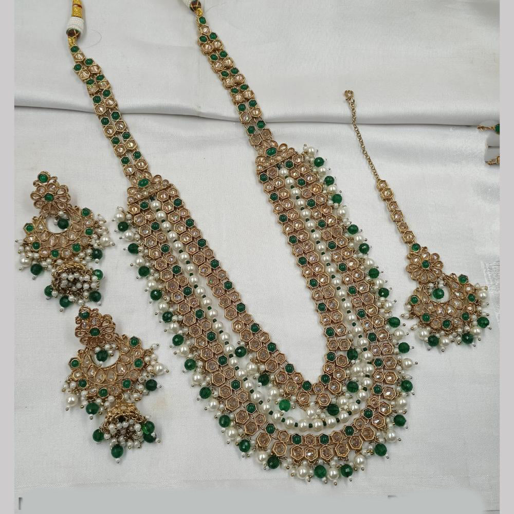 NAFJ Gold Plated Elegant Ethnic Crystal And Beads Long Necklace Set