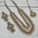 NAFJ Gold Plated Elegant Ethnic Crystal And Beads Long Necklace Set