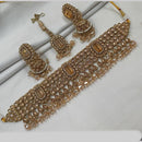 NAFJ Gold Plated Elegant Ethnic Crystal And Beads Choker Necklace Set