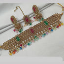 NAFJ Gold Plated Elegant Ethnic Crystal And Beads Choker Necklace Set