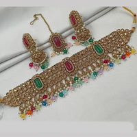 NAFJ Gold Plated Elegant Ethnic Crystal And Beads Choker Necklace Set