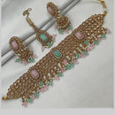 NAFJ Gold Plated Elegant Ethnic Crystal And Beads Choker Necklace Set