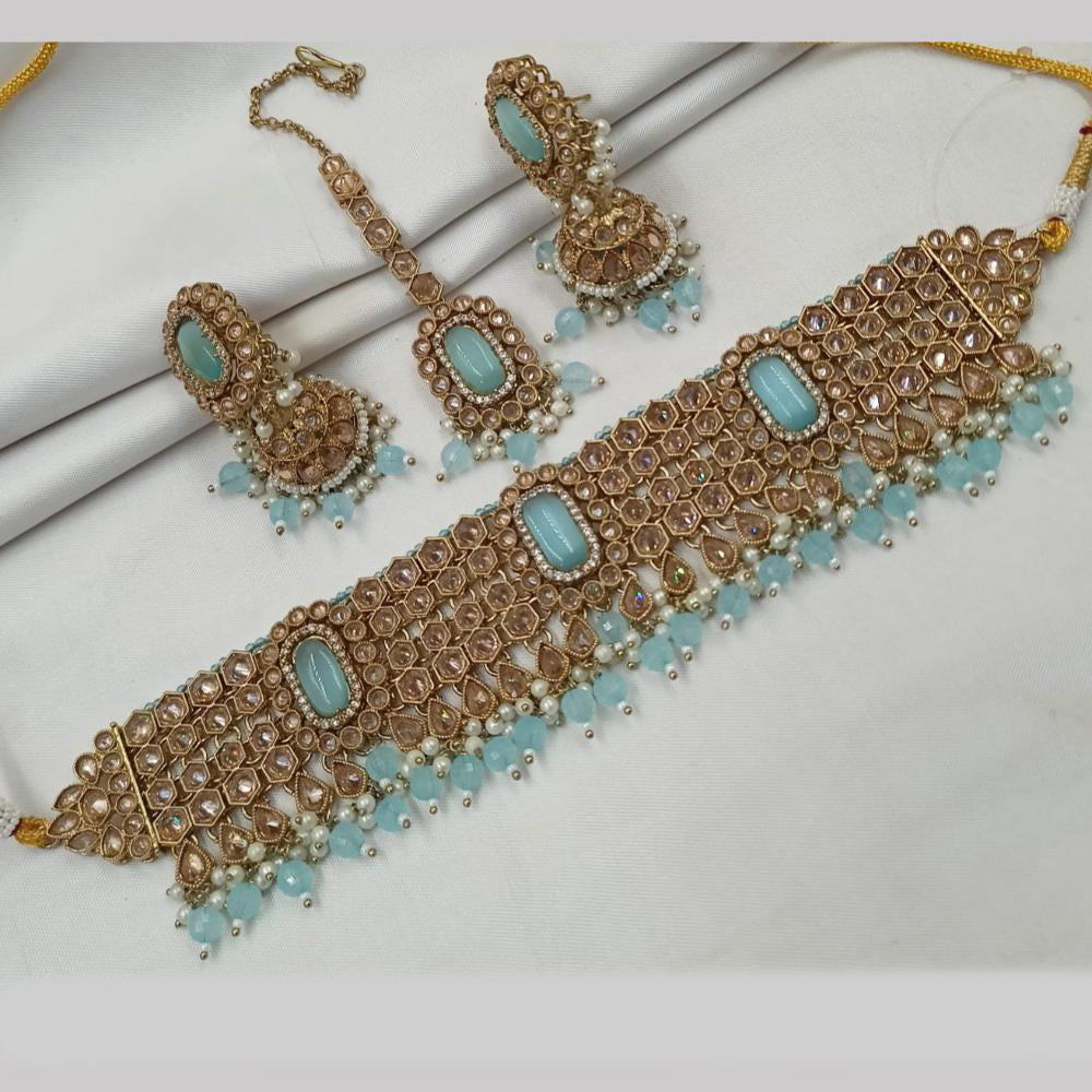 NAFJ Gold Plated Elegant Ethnic Crystal And Beads Choker Necklace Set