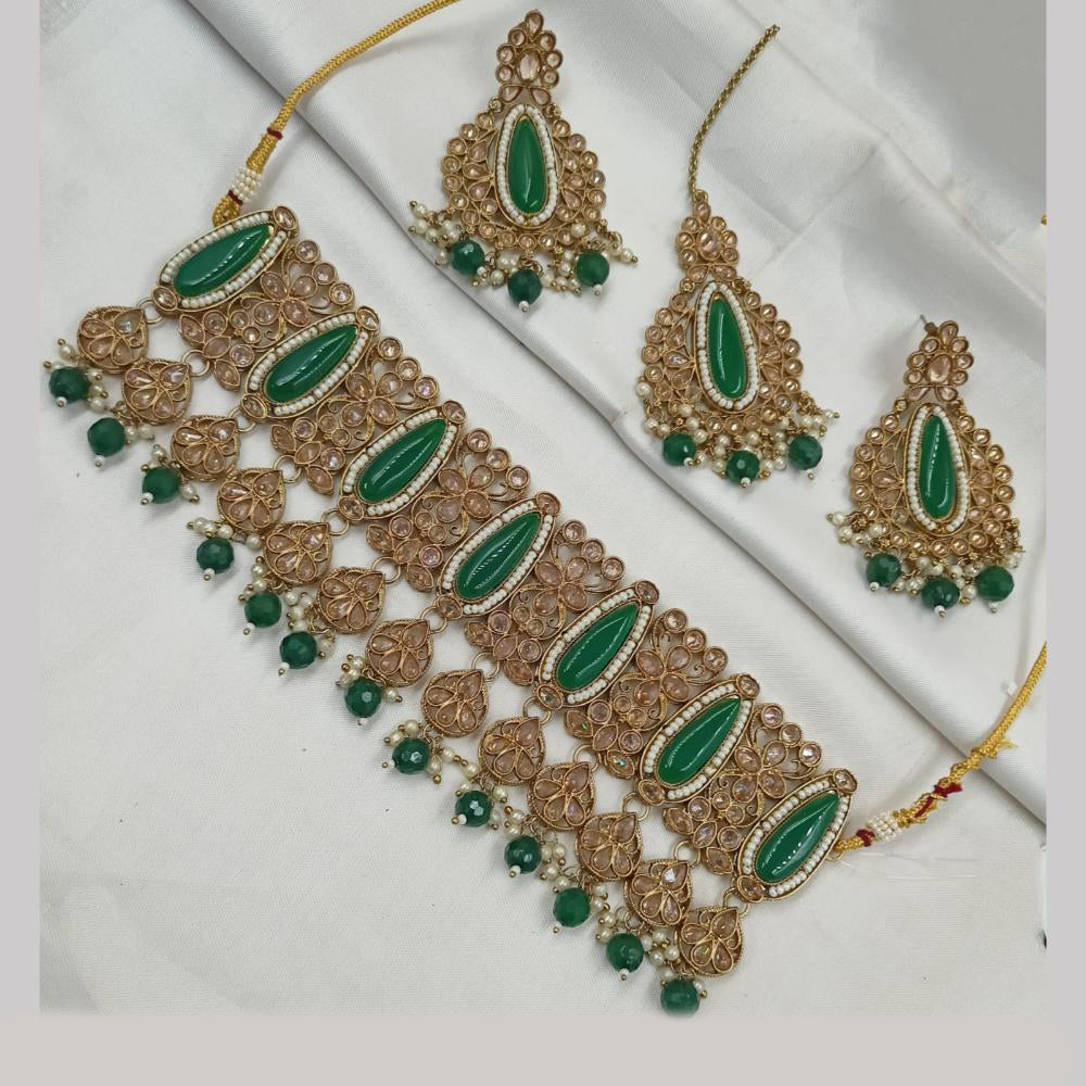 NAFJ Gold Plated Elegant Ethnic Crystal And Beads Choker Necklace Set