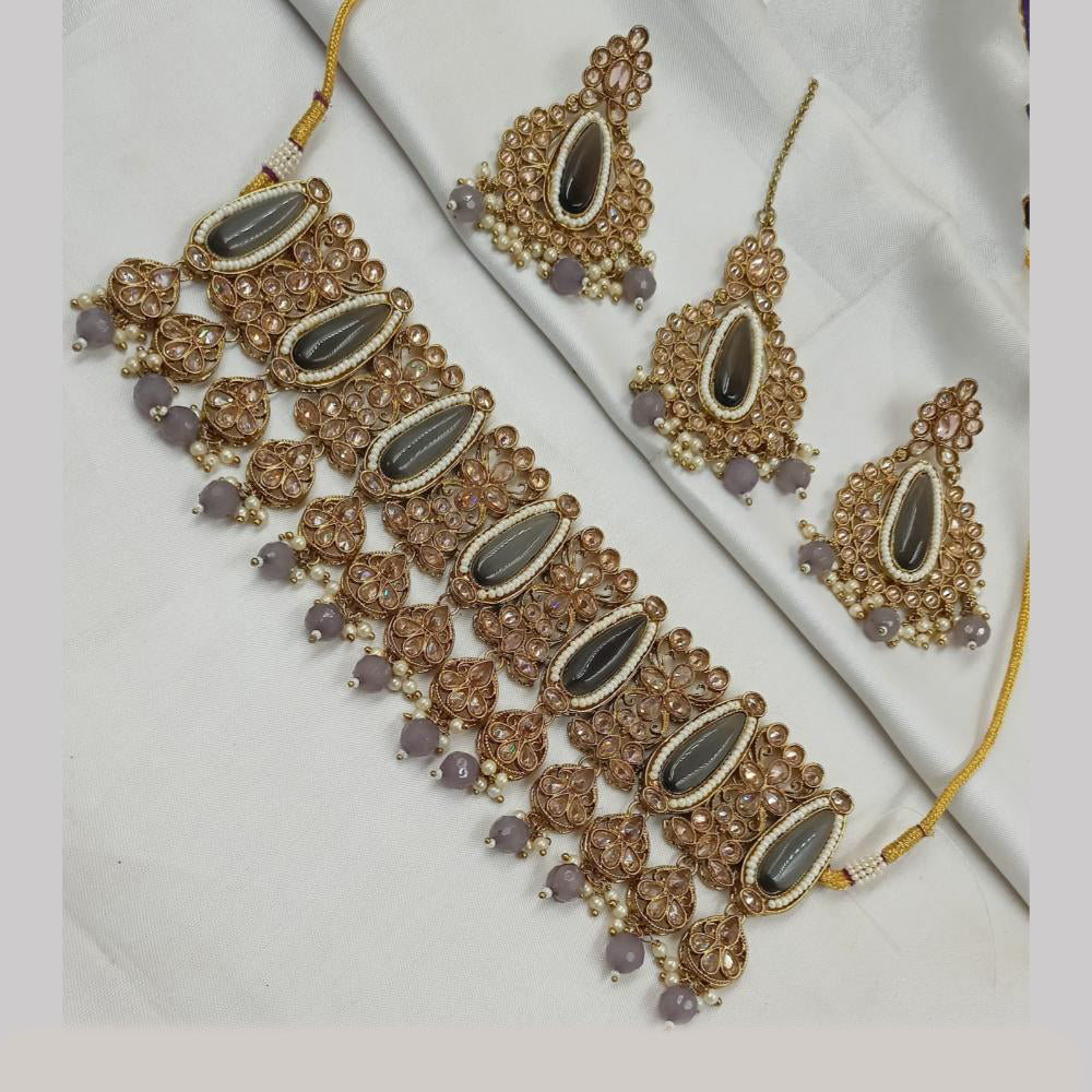 NAFJ Gold Plated Elegant Ethnic Crystal And Beads Choker Necklace Set