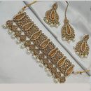 NAFJ Gold Plated Elegant Ethnic Crystal And Beads Choker Necklace Set
