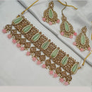 NAFJ Gold Plated Elegant Ethnic Crystal And Beads Choker Necklace Set