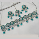 NAFJ Silver Plated Elegant Ethnic Crystal And Beads Choker Necklace Set