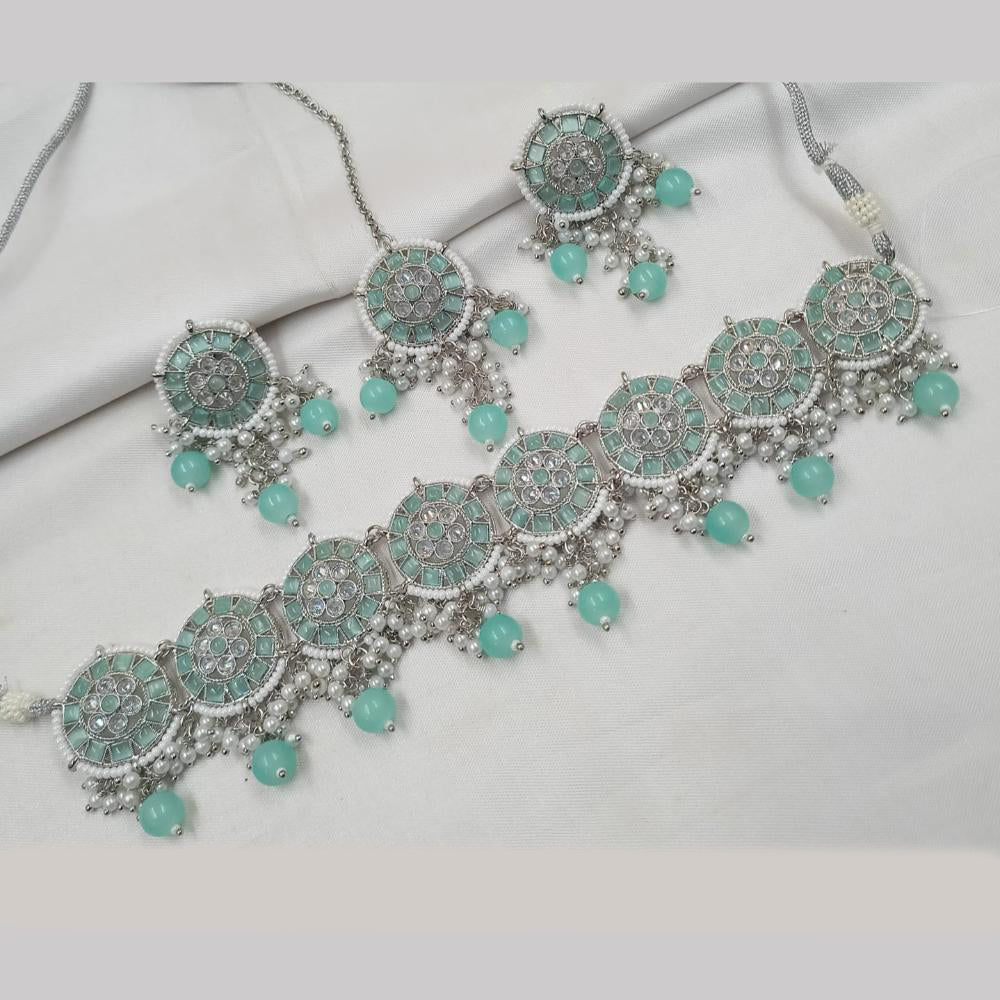 NAFJ Silver Plated Elegant Ethnic Crystal And Beads Choker Necklace Set