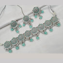 NAFJ Silver Plated Elegant Ethnic Crystal And Beads Choker Necklace Set