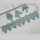 NAFJ Silver Plated Elegant Ethnic Crystal And Beads Choker Necklace Set
