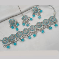 NAFJ Silver Plated Elegant Ethnic Crystal And Beads Choker Necklace Set