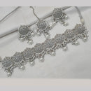 NAFJ Silver Plated Elegant Ethnic Crystal And Beads Choker Necklace Set