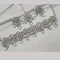 NAFJ Silver Plated Elegant Ethnic Crystal And Beads Choker Necklace Set