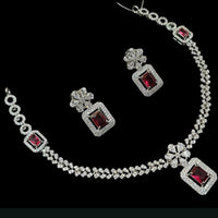 NAFJ Glamorous Silver Plated American Diamond Necklace Set