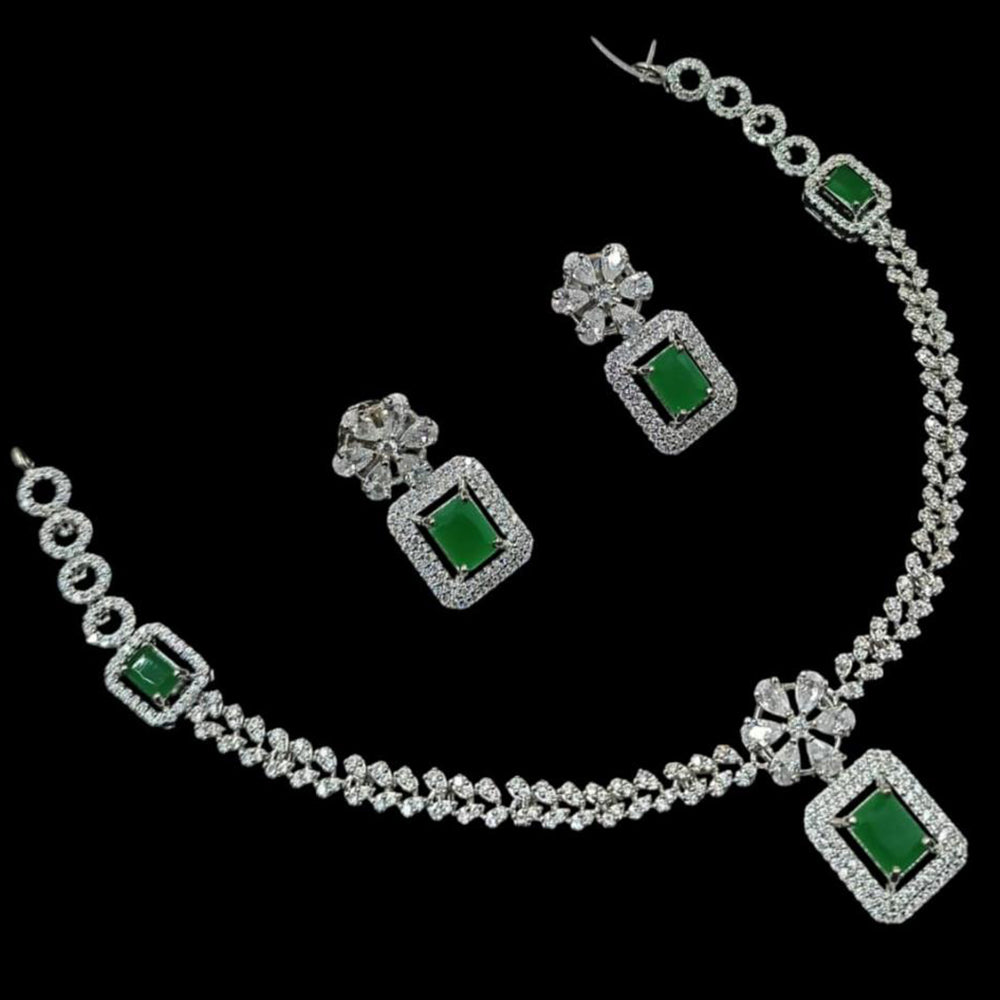 NAFJ Glamorous Silver Plated American Diamond Necklace Set