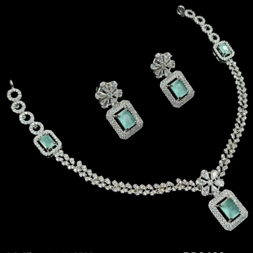 NAFJ Glamorous Silver Plated American Diamond Necklace Set