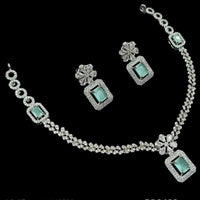 NAFJ Glamorous Silver Plated American Diamond Necklace Set