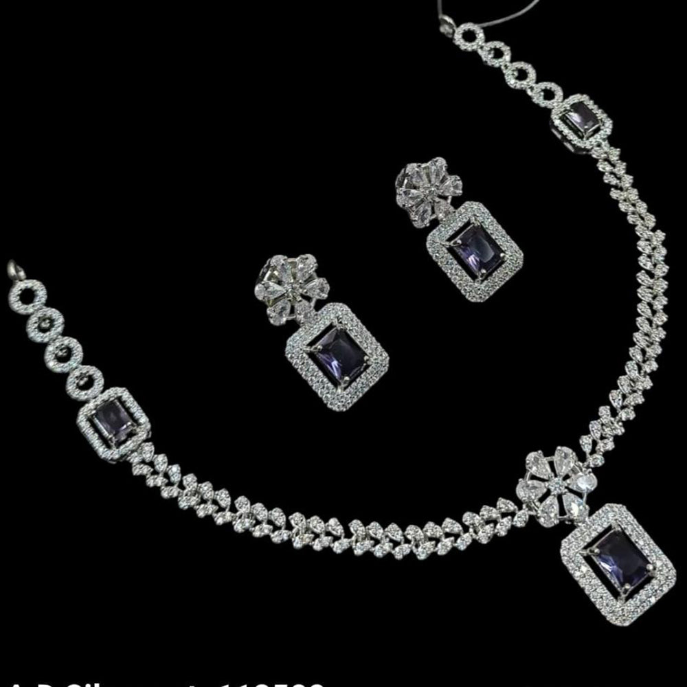 NAFJ Glamorous Silver Plated American Diamond Necklace Set
