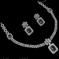 NAFJ Glamorous Silver Plated American Diamond Necklace Set