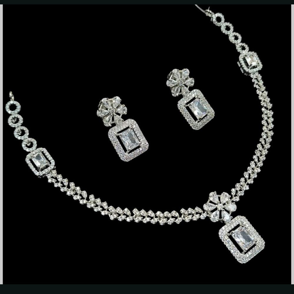 NAFJ Glamorous Silver Plated American Diamond Necklace Set